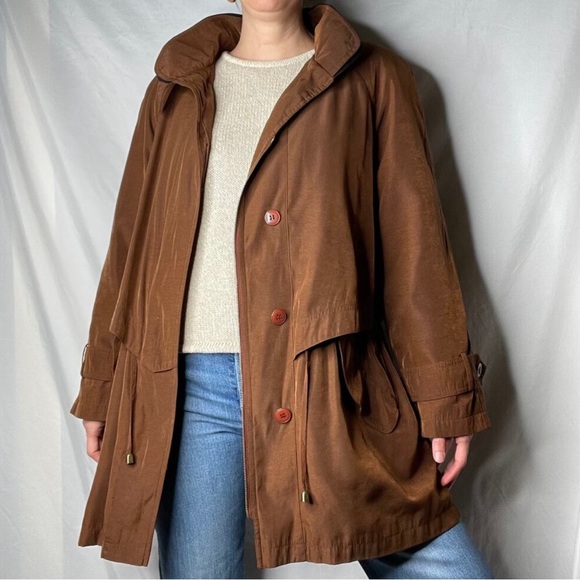 Vintage 90s insulated anorak jacket coat pecan trench brown oversized Gallery M - Picture 14 of 14